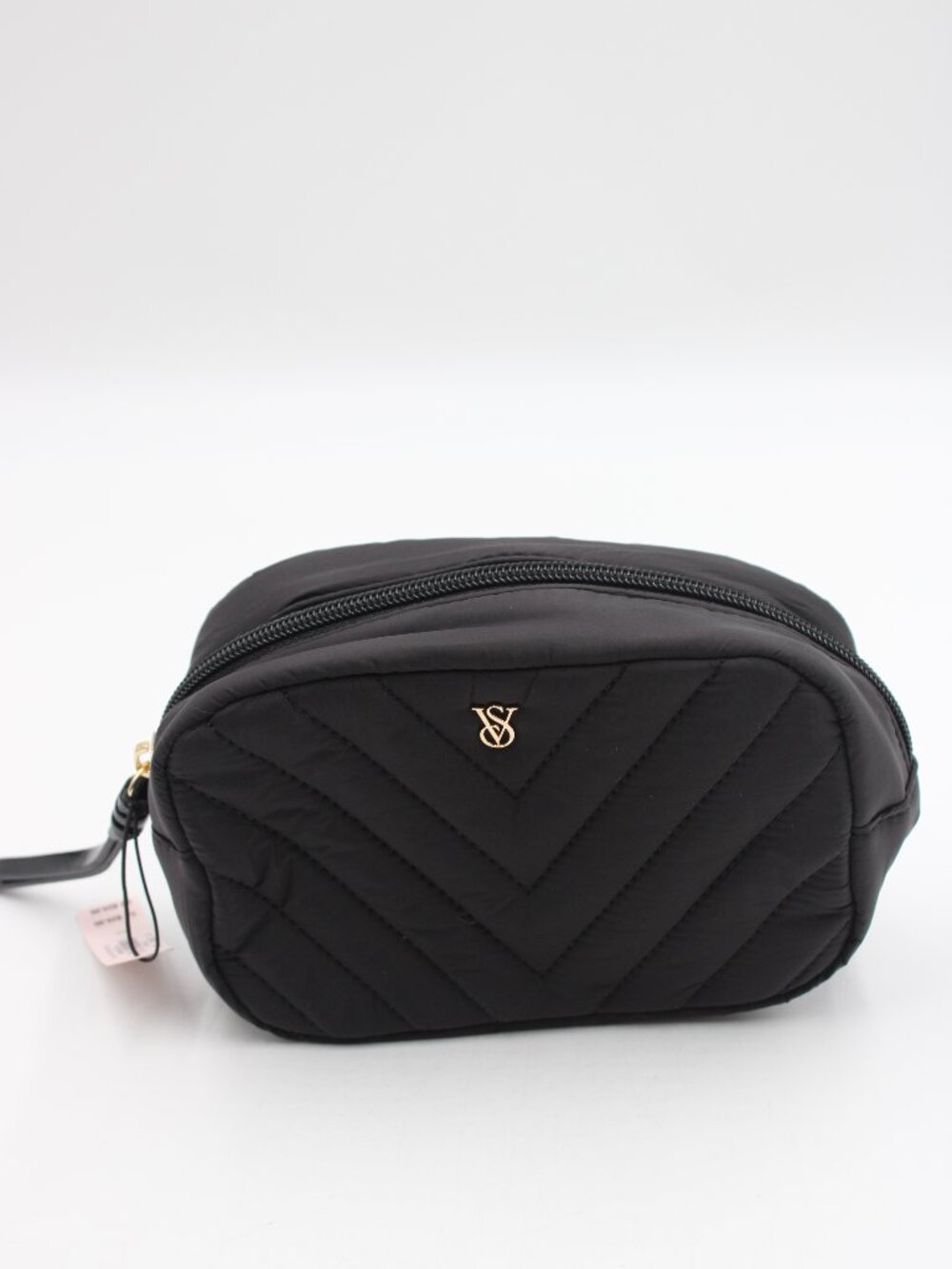 Victoria’s Secret Black Quilted Cosmetic Bag Makeup Pouch Zip Closure NWT